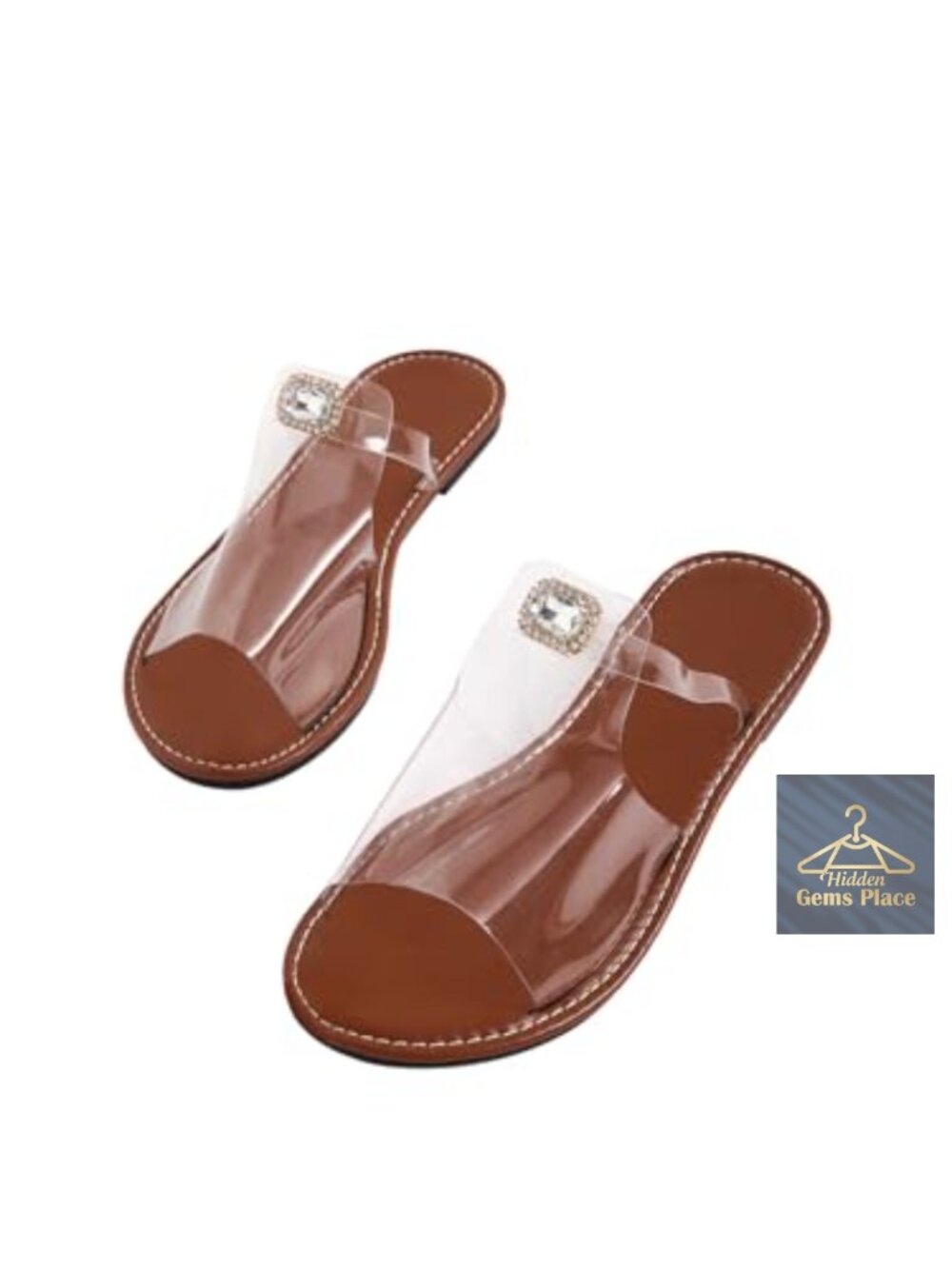 Glitter Rhinestone Clear Flat Sandals Open Toe Slide Sandals